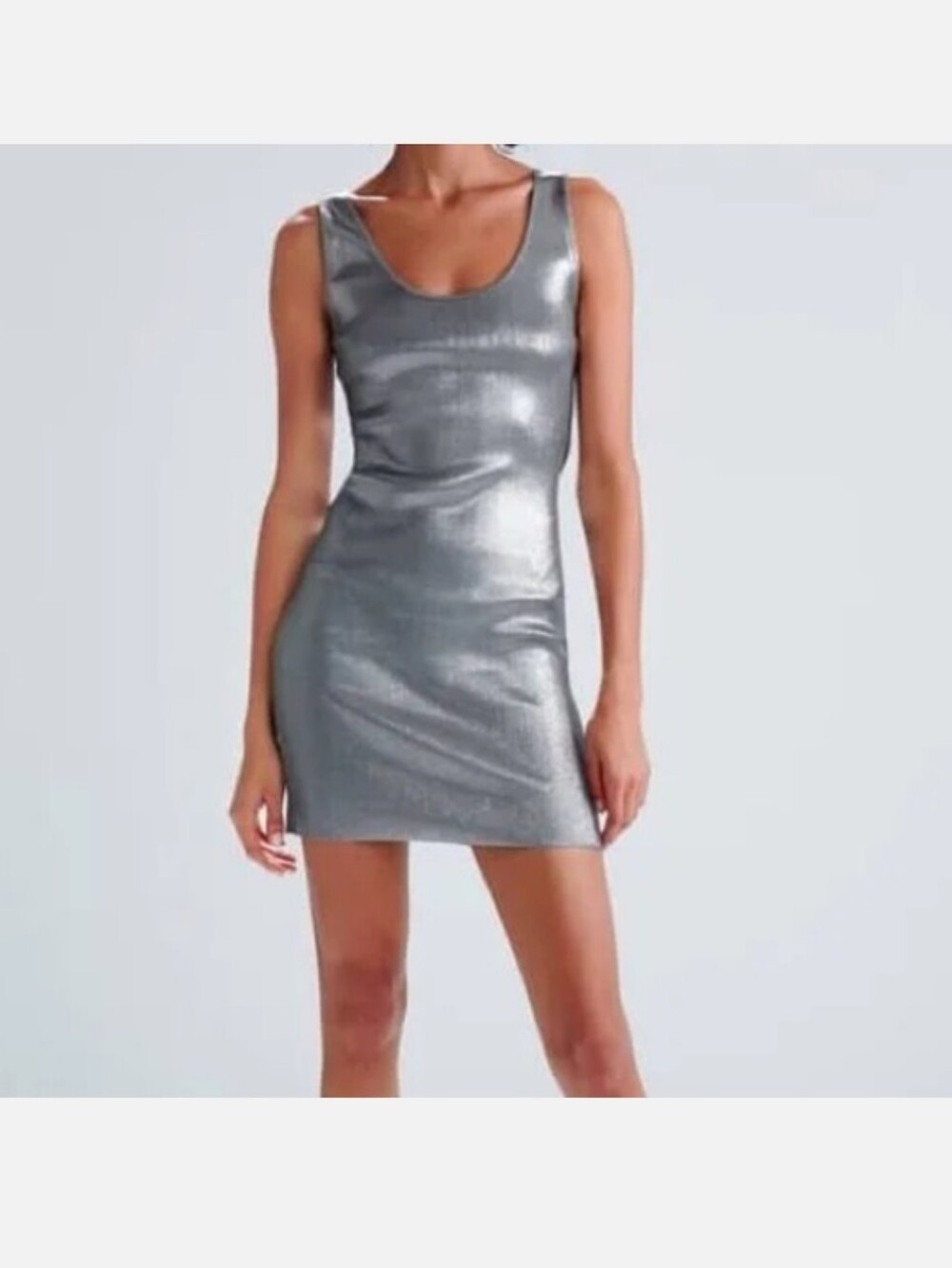 Zara Silver Metallic Scoop Neck Mini Dress